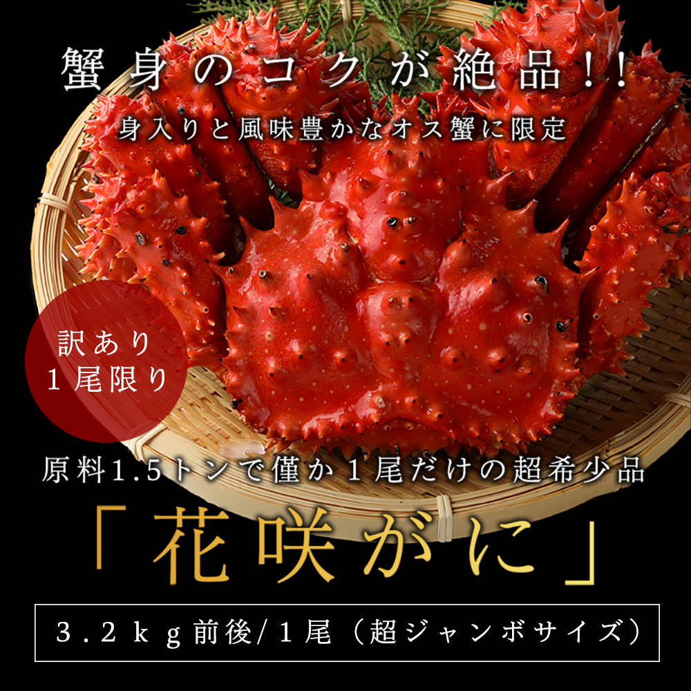 【限定１個】【訳あり】【送料無料】花咲ガニ超ジャンボサイズ3.2kg 姿造り 身入りパンパン保証付き