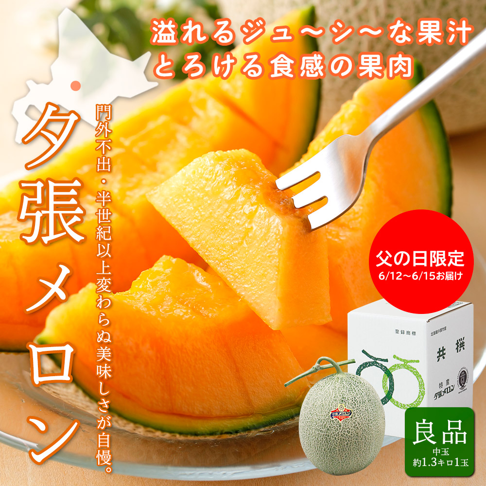 【父の日限定】【送料無料】夕張メロン共撰 良品 中玉1.3キロ前後×1玉