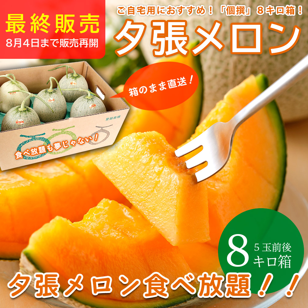 【最終販売】【送料無料】夕張メロン個撰 8キロ箱(5玉前後)大箱