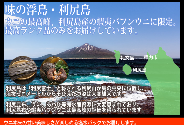 【予約販売】利尻島産 最高級蝦夷バフンウニ100グラム 塩水パック(7月上旬以降)