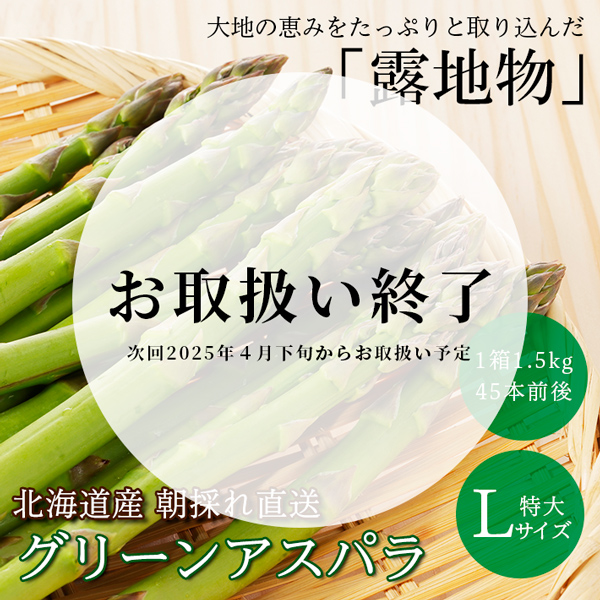 【季節限定】北海道産 朝採れ露地物グリーンアスパラ1.5キロ(Lサイズ約45本)